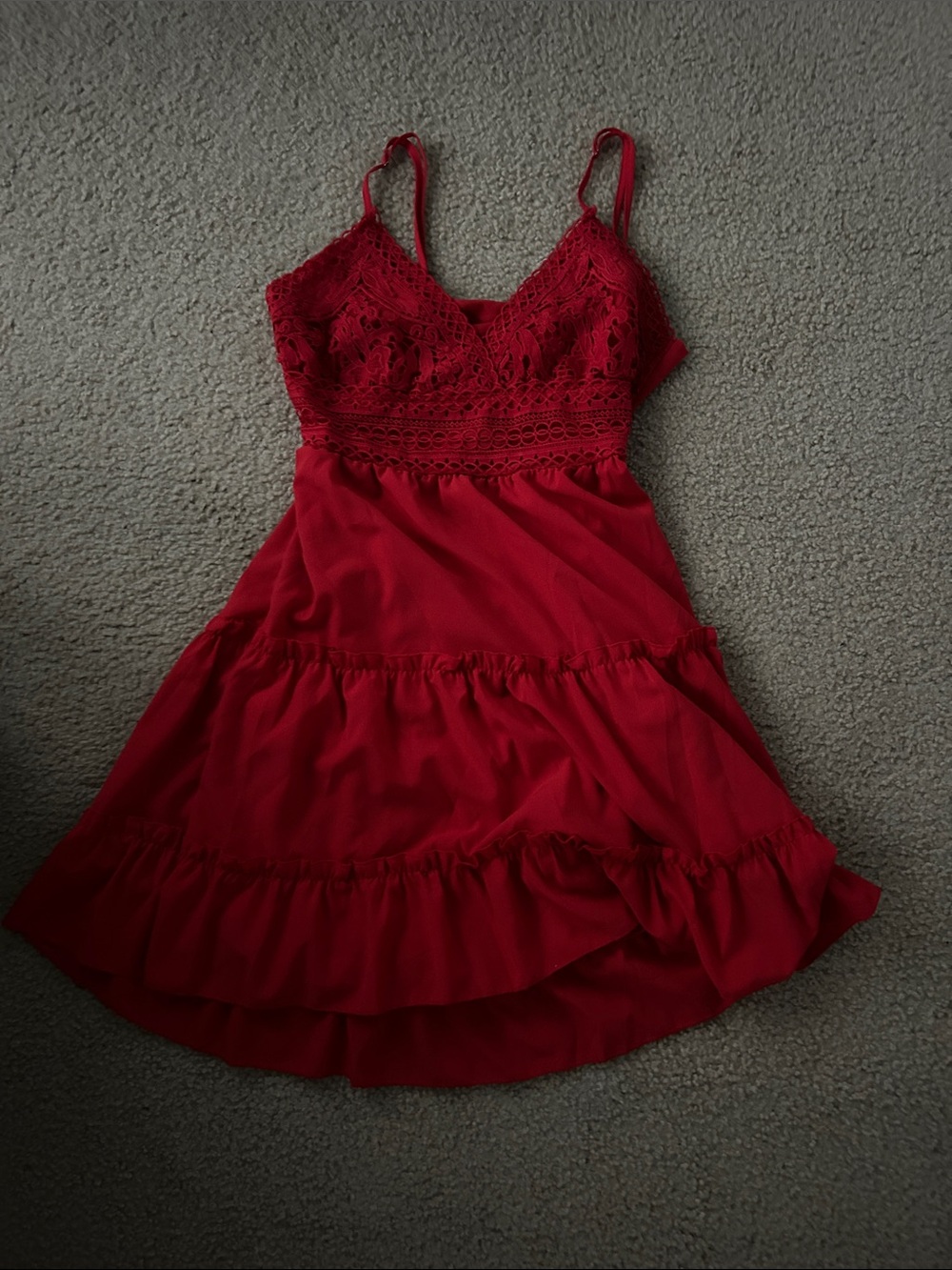 Red Lace Bodice Tiered Sundress - Women's